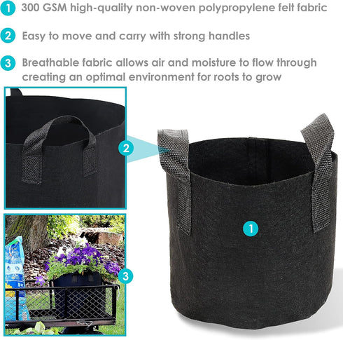 Sunnydaze 1-Pack of 1-Gallon Garden Grow Bags for Vegetables - 300 GSM Nonwoven Polypropylene Felt Fabric Flower Pots and Planters with Handles - ...