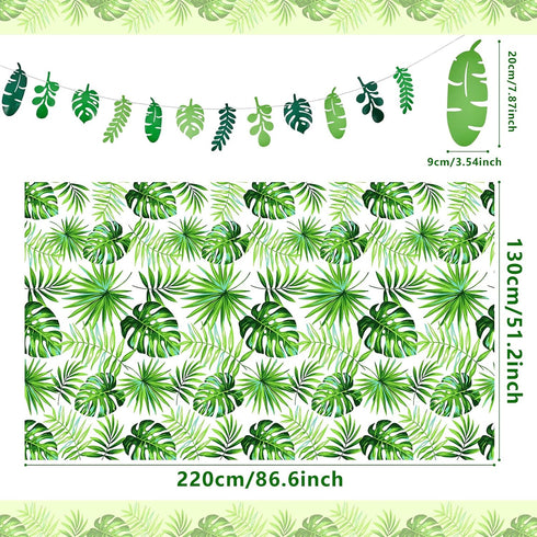 Tatuo 2 Pieces Palm Leaf Table Covers Hawaii Green Leaves Tablecloths Tropical Leaf Table Cloths and 2 Pieces Palm Leaves Banners Decorations for ...