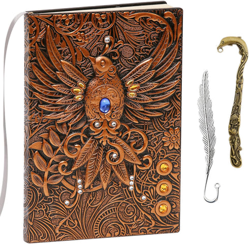 Unlined Journal - Phoenix Bronze 3D-Embossed Art Pattern Hardcover Notebook Gift, A5 Blank Sketchbook Notepad with 2 Bookmarks, 8.4" x 5.7" (100 S...