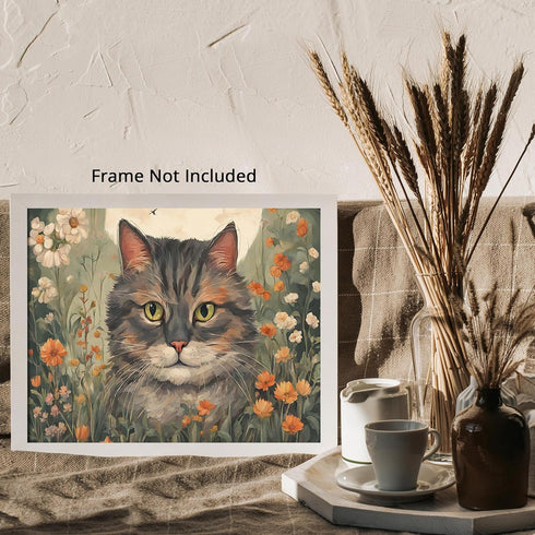 Posterizer 1 pcs- gray cat in the middle of flowers-Art for Animal Lovers-Floral Botanical Art- Gift for Men Women Entrepreneur Teens-Decor for Ho...