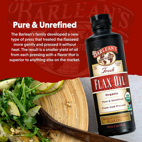 Barlean's Organic Flaxseed Oil Liquid, Cold Press Flax Seeds, 7,640mg ALA Omega 3 Fatty Acid Supplement for Healthy Hair, Skin, and Eyes, Vegan & ...
