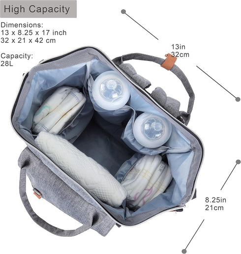 NeoTech Care Diaper Bag Backpack for Baby Girl/Boy, Wide Opening, Multifunction Organizing Pockets (Gray)...