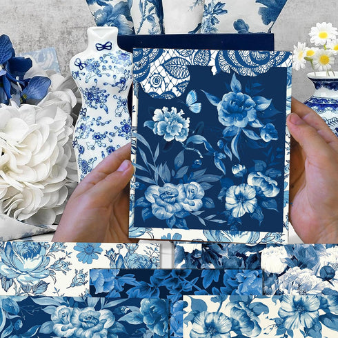 Blue Rose Scrapbook Paper Pad,24 Pcs Blue Rose Pattern Double-Sided Decopodge Paper,Cardstock Paper for Scrapbooking DIY Decorative Background Car...