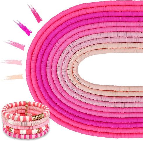 3600 PCS 10 Strands Clay Beads Polymer Clay Beads for Jewelry Making, Vinyl Heishi Beads 6mm for Surfer Bracelets Necklace Making (Pink)...