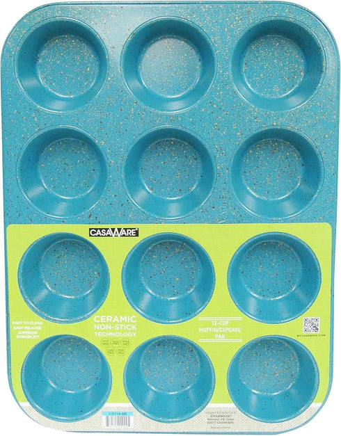 casaWare Ceramic Coated NonStick 12 Cup Muffin Pan (Blue Granite)...