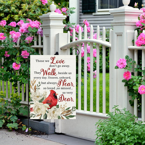 Those We Love Don't Go Away Cardinal Spring Small Decorative Inspirational Garden Flag, Summer Red Bird Yard Gardenia Outside Memorial Faith Grave...