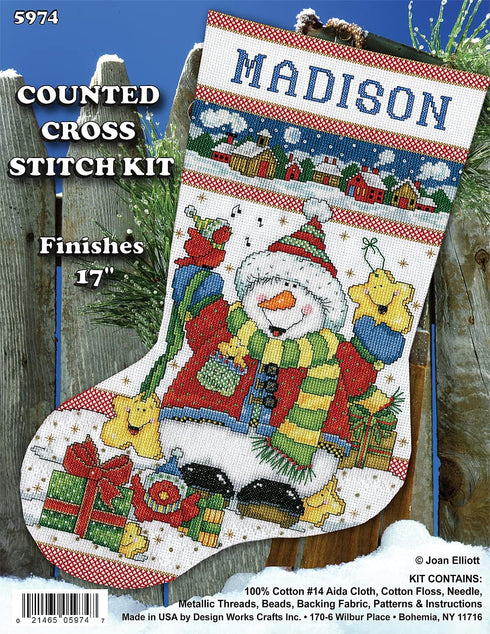 Tobin Snowman Fun Cross Stitch Stocking Kit, 17" Long, 14 Count...