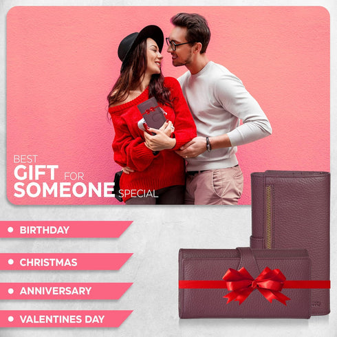 Real Leather Women Wallet Leather with RFID Blocking -Trifold Card Holder Designer Ladies Clutch with ID Window Wallets...