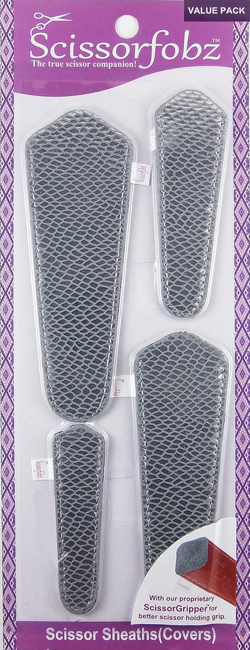 Scissors sheaths by SCISSORFOBZ with ScissorGripper -VALUE PACK-4 sizes- Designer Scissor Covers Holders for embroidery sewing quilting - Quilters...