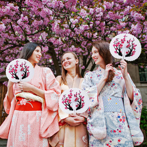Blulu 20 Pcs Chinese Japanese Cherry Blossom Hand Fans handheld Paper Folding Fans for Wedding, Cherry Blossom Decor Japanese Room Decor, Birthday...