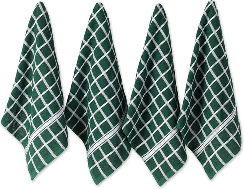 DII Basic Terry Collection Windowpane Dishtowel Set, 16x26, Dark Green Check, 4 Piece...