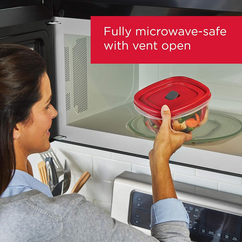 Rubbermaid 16-Piece BPA-Free Plastic Food Storage Set, Red Vented Lids - Microwave, Dishwasher Safe: Perfect for Meal Prep, Leftovers, and Kitchen...