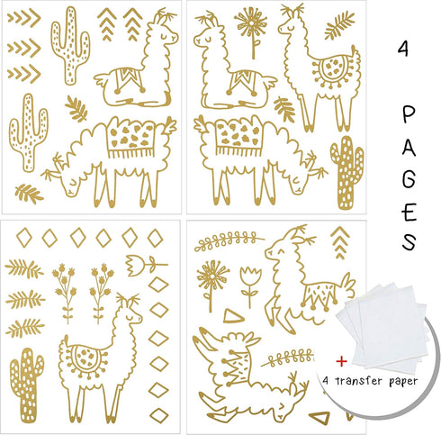 Alpaca Animal and Cactus Wall Decal. Peel and Stick for for Kids, Baby Bedroom Nursery and Living Room. 50 pcs Vinyl Wall Stickers (Gold)...