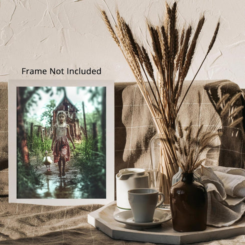 Posterizer 1 pcs-rustic village scene-girl with her ducks 2-Landscape & Nature Art-Art for Animal Lovers-Gift for Art Lovers- unframed wall art...