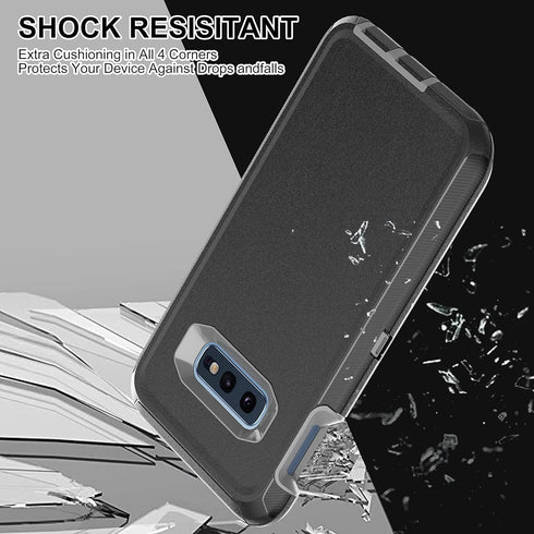 Galaxy S10E Case: 3-in-1 Shockproof Heavy Duty Protection, 2 Nano Explosion-Proof Films, Black/Grey...