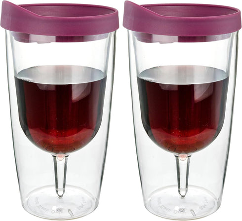 Southern Homewares 10oz Merlot Red Lid Wine Tumbler, 2-Pack – Insulated Double Wall Acrylic with See-Through Cup...