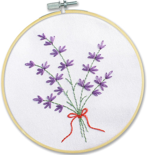 Embroidery Kit for Beginners 'Lavender' - Fun Starter Kit for Hand Embroidery with Stamped Pattern, Pre-Sorted Floss and Bamboo Hoop - for Adults ...