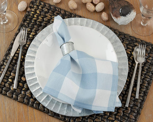 SARO LIFESTYLE Collection Buffalo Plaid Cotton Blend Table Napkins (Set of 4), 20", Blue...