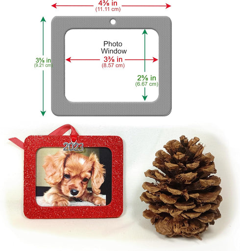 2024 Photo Ornaments for Christmas Tree, Classic Red and Black Buffalo Plaid Christmas Frame Ornament, Easy-Load Magnetic Design, with Satin Ribbo...