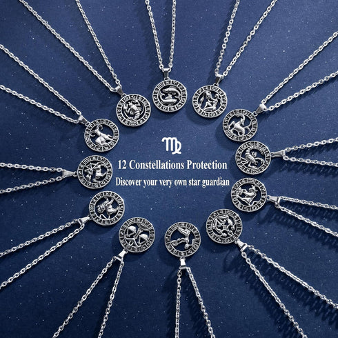 Zodiac Sign Pendant Necklaces for Women Men Stainless Steels Leo Constellation Horoscope Medallion Retro Celestial Astrology Jewelry...