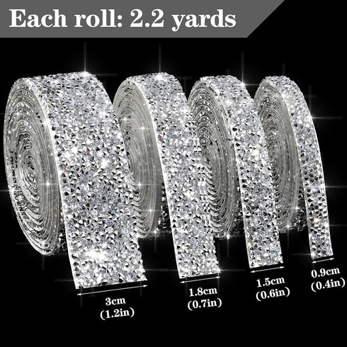 4 Rolls 8.8 Yards Crystal Rhinestone Diamond Ribbon DIY Self Adhesive Bling Rhinestone Ribbon for Arts Crafts Wedding Cakes Birthday Decorations (...