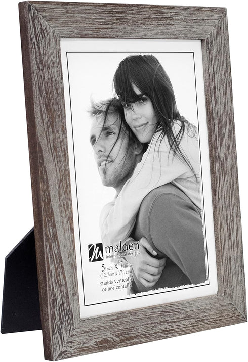 Malden International Designs Linear Rustic Wood Picture Frame, 5x7, Rough Gray...