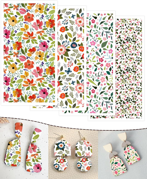 Puocaon Polymer Clay Transfer Paper - 20 Pcs Floral Water Transfer Paper for Polymer Clay, Cosmos Flower Transfer Paper for Polymer Clay Earrings,...