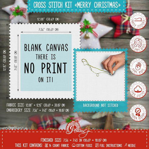 Povitrulya Counted Cross Stitch Kit 'Merry Christmas' - Easy-to-do Embroidery Sampler Set for The Christmas and New Year Holidays, Encouragement, ...
