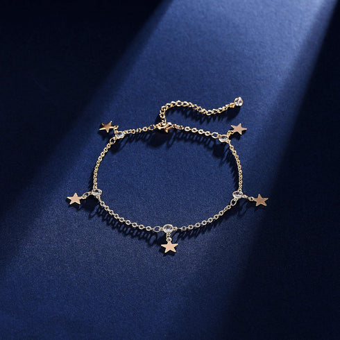 CZ Star Anklet,14K Gold Plated Boho Cute Dainty Foot Chain Ankle Bracelet Chain Anklet for Women...
