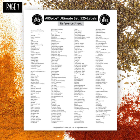 AllSpice Ultimate Spice label Set 525 Preprinted Water Resistant Round Spice Jar Labels Set 1.5" with Extra Fine White Paint Pen(Modern Black)...