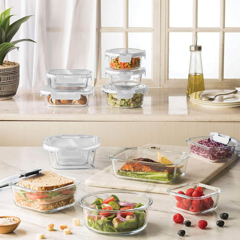 FineDine 24 Piece Glass Storage Containers with Lids - Leak Proof, Dishwasher Safe Glass Food Storage Containers for Meal Prep or Leftovers, White...