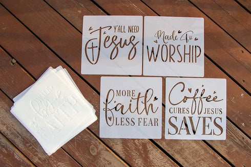 Inspirational Word Stencil Set, 16PCS Christian Faith Stencils with Quotes and Bible Verses, Ideal for Painting on Wood, Canvas, Walls, Furniture,...