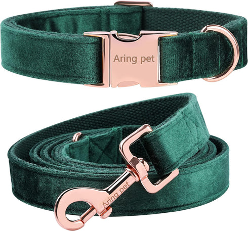 ARING PET Velvet Dog Collar and Leash Set, Soft Dog Collar and Leash, Adjustable Collars for Dogs...