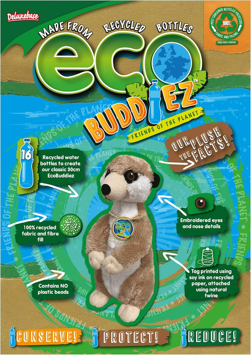Meerkat from Deluxebase. Medium 8.5 inch Soft Plush Toy Made from Recycled Plastic Bottles. Eco-Friendly Cuddly Gift for Kids and Cute Animal Soft...