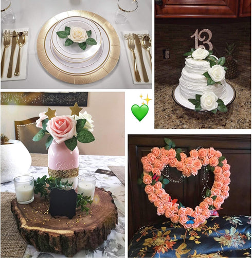 Meiliy 60pcs Bulk Rose Leaves Artificial Greenery Fake Rose Flower Leaves for DIY Wedding Bouquets Centerpieces Party Decorations Rose Vine Wreath...