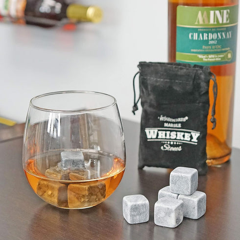 Marble Whiskey Stones – Natural Reusable Chilling Rocks for Whiskey & Bourbon, Silver Finish, One Size...