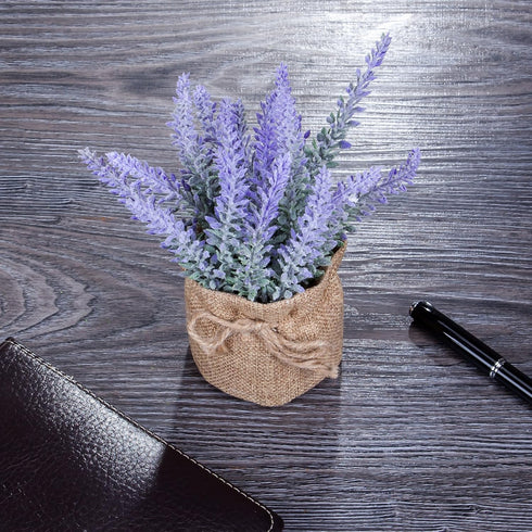 2 Pack Small Burlap Potted Lavender Flowers - Lavender Artificial Plants and Flocked Charming Purple for Warm and Loving Table Decor Christmas Dec...