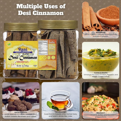 Rani Desi (Dalchini) Flat Cinnamon 7oz (200g) PET Jar ~ All Natural | Vegan | Gluten Friendly | NON-GMO | Kosher | Indian Origin...