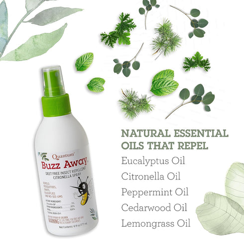 Quantum Buzz Away - Natural DEET-free Insect Repellent, Citronella Essential Oil Bug Spray, Original Formula - Small Children and Up, Travel Frien...