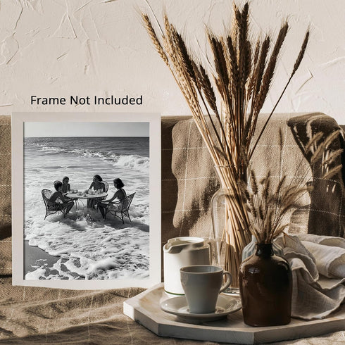 Posterizer 1 pcs-black and white photograph-women relaxing on the beach scene 1-Photography Art-Retro Art-Decor for Home & Office- unframed wall a...