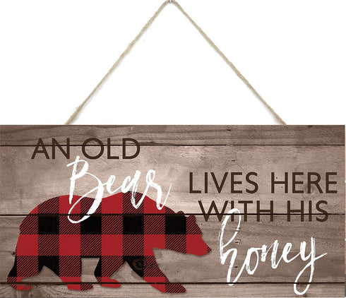 An Old Bear Lives Here With His Honey Wooden Plank Sign 5x10...