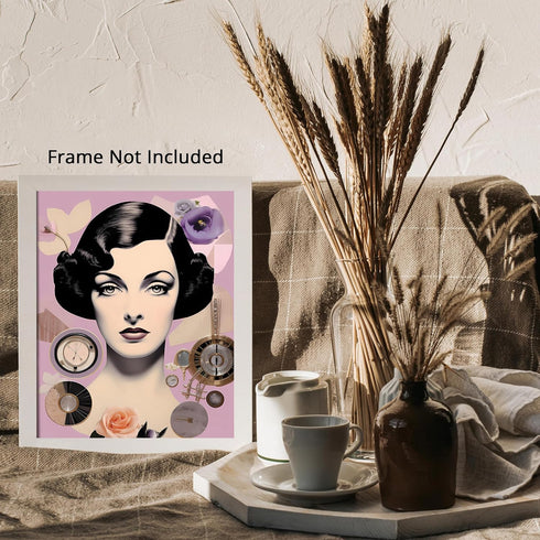 Posterizer 1 pcs-vintage girly purple collage with watches and flowers-Retro Art-Abstract & Modern Art-Gift for Art Lovers-Gifts for Women- UNFRAM...