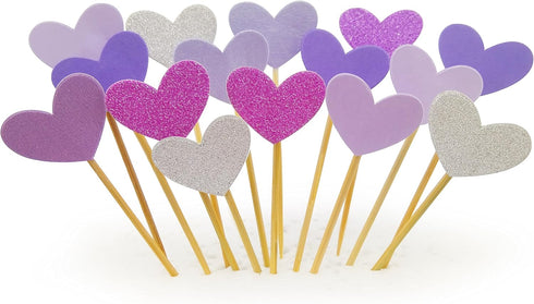 Cupcake Toppers 30Pcs Set, GUCUJI Funny Purple Heart DIY Glitter Mini Birthday Cake Snack Decorations Picks Suppliers Party Accessories for Weddin...