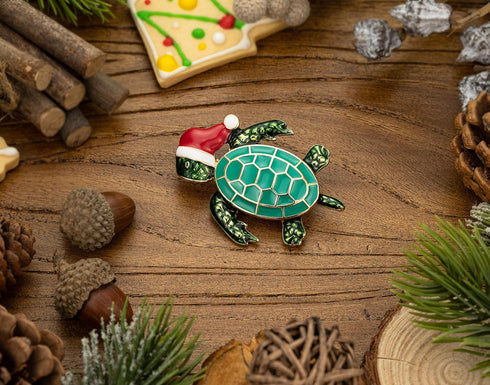 RareLove Cute Tortoise with Santa Hat Christmas Brooch Pin Enamel Brooches for Women Alloy Plated Holiday Gift...