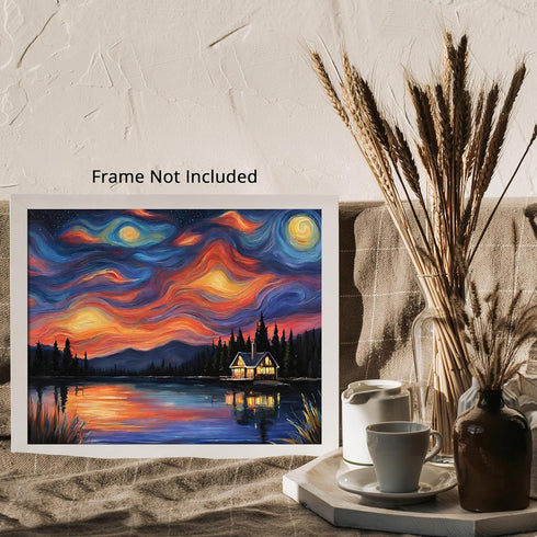 Posterizer 1 pcs- quaint old village-building in nature-night sky 9-Landscape & Nature Art-Floral Botanical Art- Decor for Home & Office- unframed...