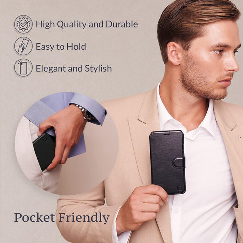 Compatible with iPhone XR Wallet case, Durable and Slim, Lightweight with Classic Design & Ultra-Strong Magnetic Closure, Faux Leather, Black, for...