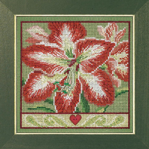Mill Hill Amaryllis Beaded Counted Cross Stitch Kit Buttons & Beads 2023 Winter Series MH142335, 5.25" x 5.25", Multi...