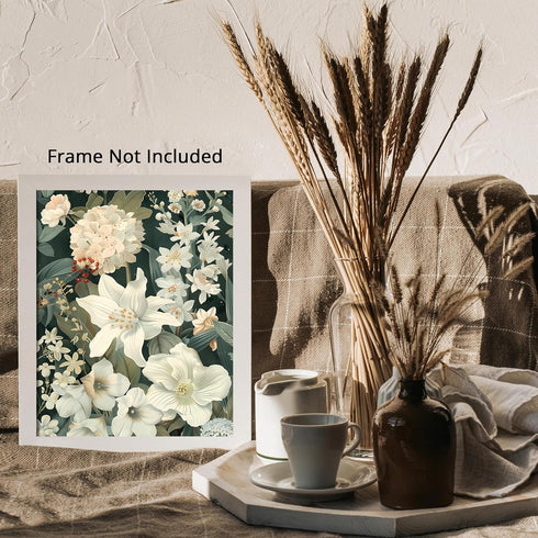 Posterizer 1 pcs-romantic white and beige chic flowers-Floral & Botanical Art-Abstract & Modern Art-Decor for Home & Office- UNFRAMED Wall Art...