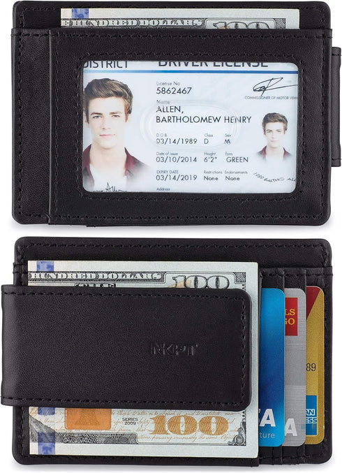 Premium Leather Magnetic Money Clip Card Wallet For Men, RFID Mens Wallet, Black...
