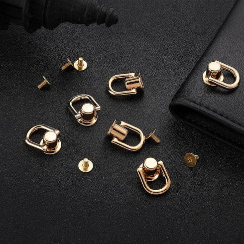 12 Pcs D Rings Rivets for Leather Purse 360 Degree Rotatable Stud Screw Metal Ring Head Buttons Ball Studs Rivets for Wallet Strap Shoes Accessori...